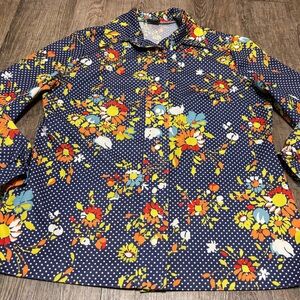 Vintage 1970’s Floral Polka Dot Button-Up Disco Party Shirt
